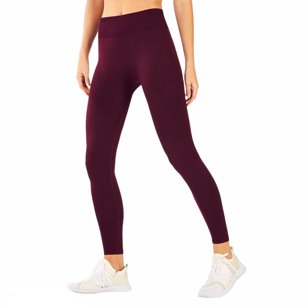 Fabletics Rib Knit 7/8 Workout Leggings Port Wine Burgundy Women's Size Medium